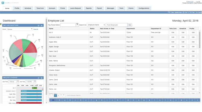 Asure workforce management software user interface