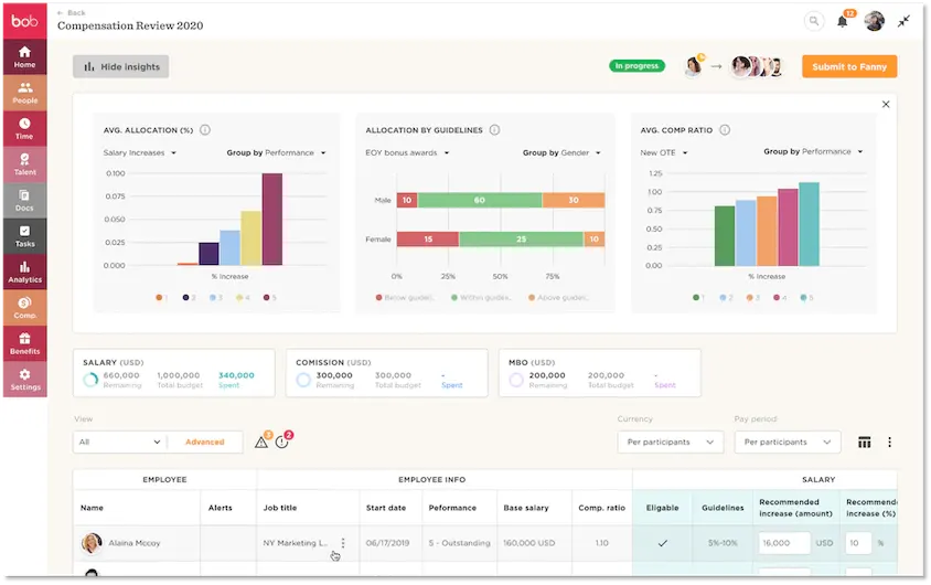 Hibob workforce management user interface